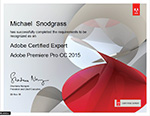 Adobe Certified Expert Adobe Premiere Pro CC 2015 cerificate